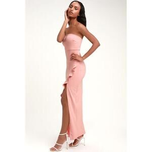 Lulus After Hours Blush Pink Strapless Ruffled Maxi Dress - Size L